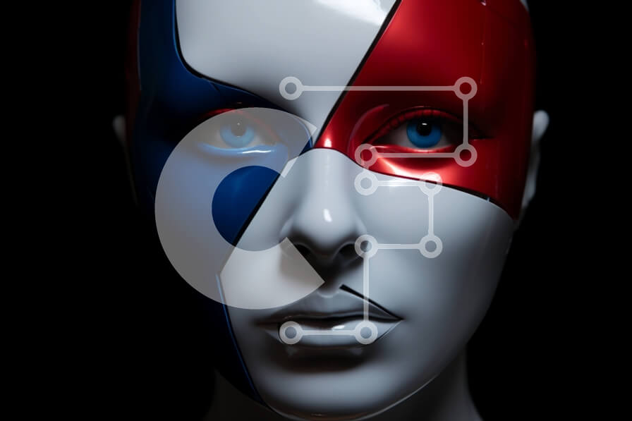 Intra Συλλεκτικό Ξύλινο Παζλ Plywood  4mm - Γυναίκα με κόκκινο, λευκό και μπλε χρώμα προσώπου Σε Ξύλινο Κουτί - Διαστάσεις Puzzle: 10x10 cm – 25 κομμάτια