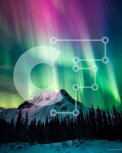 Intra Συλλεκτικό Ξύλινο Παζλ Plywood  4mm - Ζωντανή Aurora Borealis φωτίζει τον νυχτερινό ουρανό πάνω από ένα χιονισμένο βουνό Σε Ξύλινο Κουτί - Διαστάσεις: 10x10 cm – 25 κομμάτια