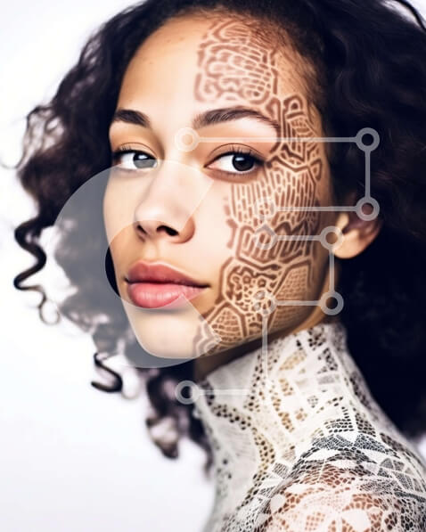 Intra Συλλεκτικό Ξύλινο Παζλ Plywood  4mm - Εκπληκτική γυναίκα με λευκό φόρεμα με περίπλοκα σχέδια στο πρόσωπο και τα μπράτσα της Σε Ξύλινο Κουτί - Διαστάσεις Puzzle: 10x10 cm – 25 κομμάτια