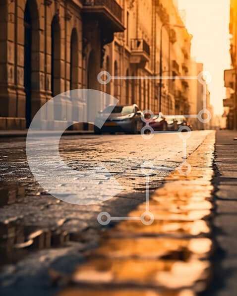 Intra Συλλεκτικό Ξύλινο Παζλ Plywood  4mm - Εκπληκτική σκηνή του City Street στο ηλιοβασίλεμα με κτίρια και παρκαρισμένα αυτοκίνητα Σε Ξύλινο Κουτί - Διαστάσεις Puzzle: 10x10 cm – 25 κομμάτια