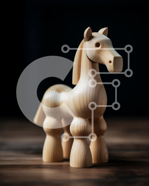 Intra Συλλεκτικό Ξύλινο Παζλ Plywood  4mm - Όμορφη εικόνα ενός ξύλινου παιχνιδιού αλόγων σε μια ρουστίκ ξύλινη επιφάνεια Σε Ξύλινο Κουτί - Διαστάσεις: 10x10 cm – 25 κομμάτια