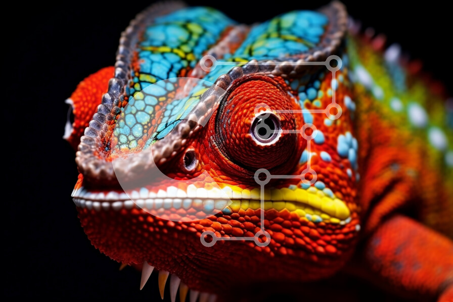 Σετ των 2 Intra Συλλεκτικό Ξύλινο Παζλ Plywood  4mm - Ζωντανή κοντινή εικόνα του προσώπου ενός χαμαιλέοντα Σε Ξύλινο Κουτί - Διαστάσεις: 10x10 cm – 25 κομμάτια