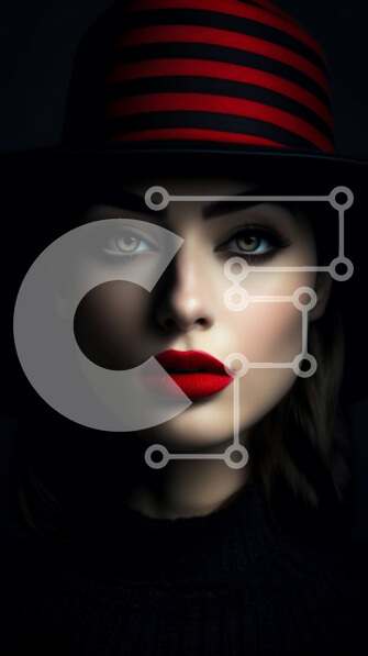 Intra Συλλεκτικό Ξύλινο Παζλ Plywood  4mm - Μοντέρνα γυναίκα με ριγέ καπέλο και κόκκινο κραγιόν Σε Ξύλινο Κουτί - Διαστάσεις Puzzle: 10x10 cm – 25 κομμάτια