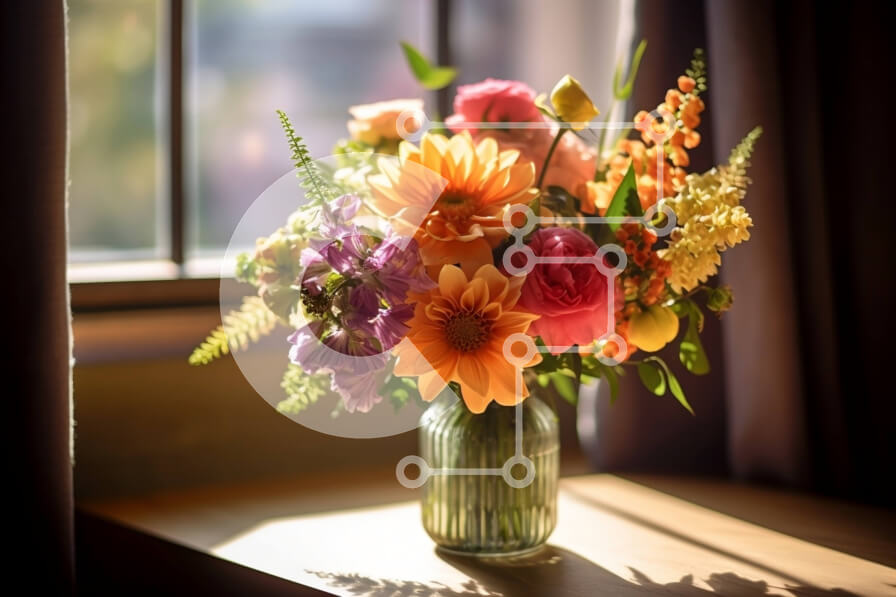 Intra Συλλεκτικό Ξύλινο Παζλ Plywood  4mm - Ανθοσυνθέσεις σε ένα φωτεινό περβάζι Σε Ξύλινο Κουτί - Διαστάσεις: 10x10 cm – 25 κομμάτια