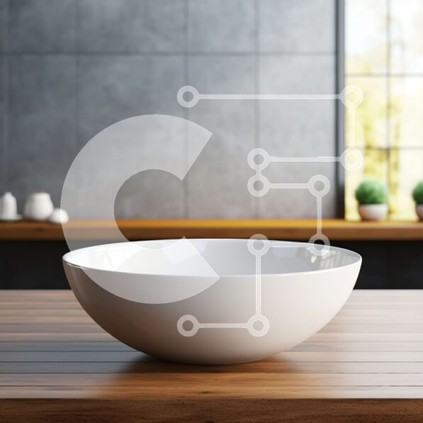 Intra Συλλεκτικό Ξύλινο Παζλ Plywood  4mm - Λευκός πορσελάνινος νεροχύτης σε ξύλινο τραπέζι με θέα στον ορίζοντα της πόλης Σε Ξύλινο Κουτί - Διαστάσεις Puzzle: 10x10 cm – 25 κομμάτια