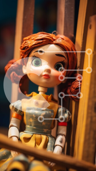 Intra Συλλεκτικό Ξύλινο Παζλ Plywood  4mm - Κοκκινομάλλα κούκλα με μπλε μάτια σε κίτρινο και μπλε φόρεμα Σε Ξύλινο Κουτί - Διαστάσεις Puzzle: 10x10 cm – 25 κομμάτια