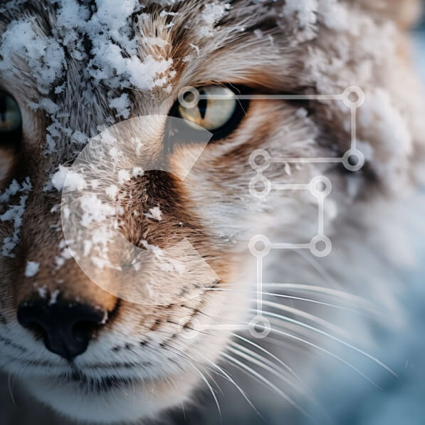 Intra Συλλεκτικό Ξύλινο Παζλ Plywood  4mm - Κοντινό πλάνο του προσώπου του Λυγξ με καφέ γούνα και πράσινα μάτια Σε Ξύλινο Κουτί - Διαστάσεις: 10x10 cm – 25 κομμάτια