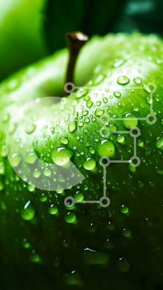 Intra Συλλεκτικό Ξύλινο Παζλ Plywood  4mm - Φρέσκο ​​πράσινο μήλο με σταγόνες νερού στην επιφάνειά του Σε Ξύλινο Κουτί - Διαστάσεις: 10x10 cm – 25 κομμάτια