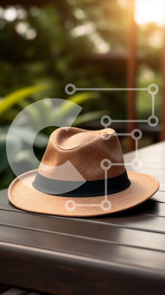 Intra Συλλεκτικό Ξύλινο Παζλ Plywood  4mm - Καφέ καπέλο σε ξύλινο τραπέζι με πράσινο φόντο Σε Ξύλινο Κουτί - Διαστάσεις: 10x10 cm – 25 κομμάτια