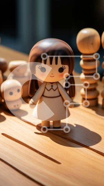 Intra Συλλεκτικό Ξύλινο Παζλ Plywood  4mm - Αξιολάτρευτη ξύλινη κούκλα και μπλοκ σε ένα τραπέζι Σε Ξύλινο Κουτί - Διαστάσεις: 10x10 cm – 25 κομμάτια