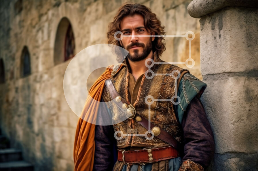 Intra Συλλεκτικό Ξύλινο Παζλ Plywood  4mm - Μεσαιωνικός άνδρας με κοστούμι με κόκκινη κάπα και δερμάτινη τσάντα Σε Ξύλινο Κουτί - Διαστάσεις Puzzle: 10x10 cm – 25 κομμάτια