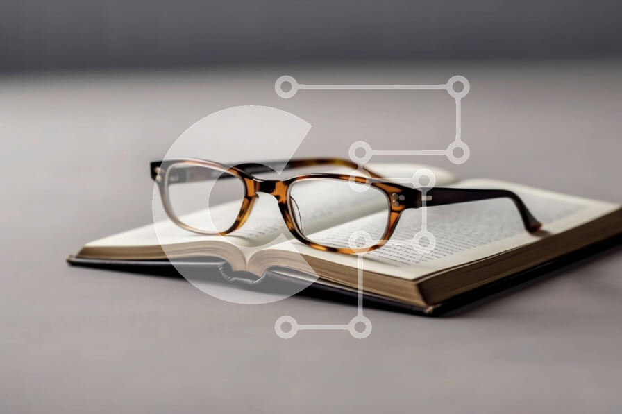 Intra Συλλεκτικό Ξύλινο Παζλ Plywood  4mm - Κομψή εικόνα ενός ανοιχτού βιβλίου με γυαλιά σε ένα τραπέζι Σε Ξύλινο Κουτί - Διαστάσεις Puzzle: 10x10 cm – 25 κομμάτια