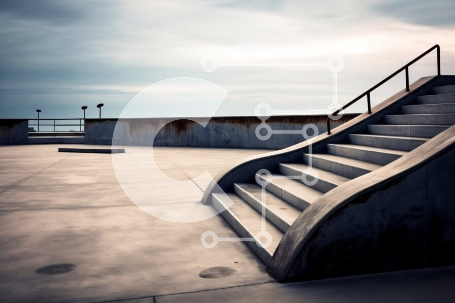 Intra Συλλεκτικό Ξύλινο Παζλ Plywood  4mm - Κενή σκάλα από σκυρόδεμα με μεταλλικά κιγκλιδώματα που οδηγούν στην ταράτσα Σε Ξύλινο Κουτί - Διαστάσεις Puzzle: 10x10 cm – 25 κομμάτια