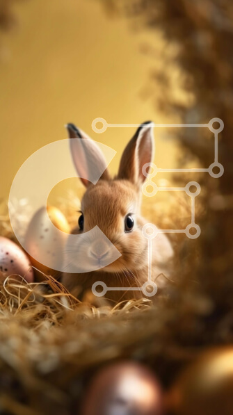 Σετ των 2 Intra Συλλεκτικό Ξύλινο Παζλ Plywood  4mm - Χαριτωμένη εικόνα ενός καφέ κουνελιού σε μια φωλιά από χρυσά αυγά Σε Ξύλινο Κουτί - Διαστάσεις: 10x10 cm – 25 κομμάτια