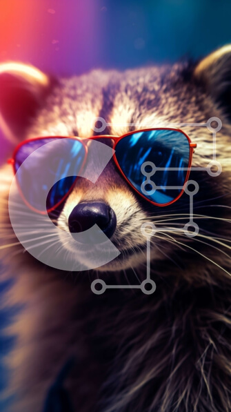 Σετ των 2 Intra Συλλεκτικό Ξύλινο Παζλ Plywood  4mm - Raccoon φορώντας γυαλιά ηλίου Σε Ξύλινο Κουτί - Διαστάσεις: 10x10 cm – 25 κομμάτια