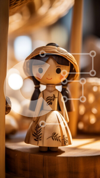 Intra Συλλεκτικό Ξύλινο Παζλ Plywood  4mm - Ξύλινη κούκλα με ψάθινο καπέλο σε ξύλινη επιφάνεια Σε Ξύλινο Κουτί - Διαστάσεις Puzzle: 10x10 cm – 25 κομμάτια