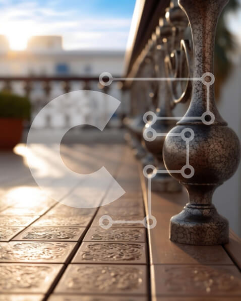 Intra Συλλεκτικό Ξύλινο Παζλ Plywood  4mm - Όμορφη θέα στο μπαλκόνι με φυτά σε γλάστρες και αστικό τοπίο στο ηλιοβασίλεμα Σε Ξύλινο Κουτί - Διαστάσεις Puzzle: 10x10 cm – 25 κομμάτια