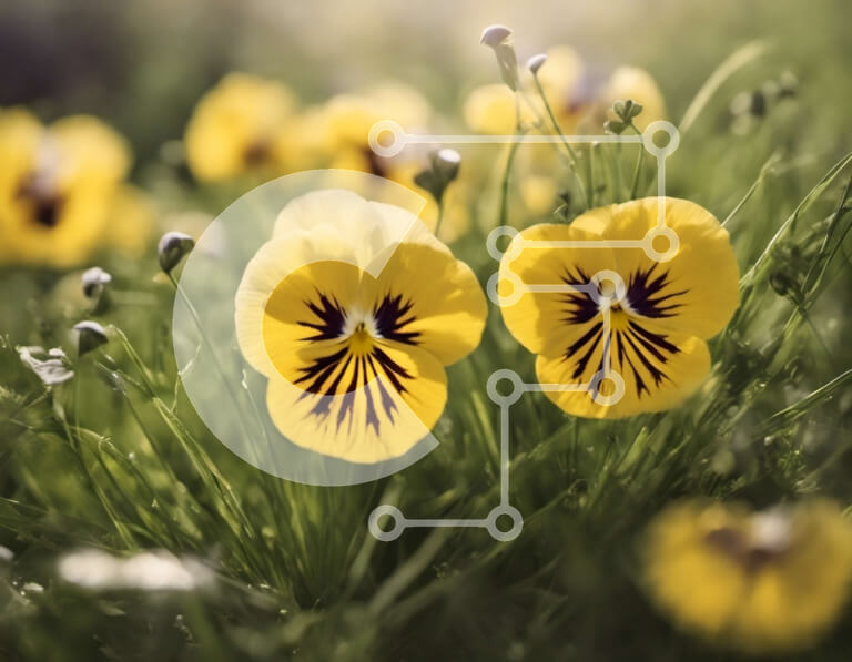 Intra Συλλεκτικό Ξύλινο Παζλ Plywood  4mm - Κίτρινες πανσέδες σε ένα χωράφι με πράσινο γρασίδι Σε Ξύλινο Κουτί - Διαστάσεις: 10x10 cm – 25 κομμάτια