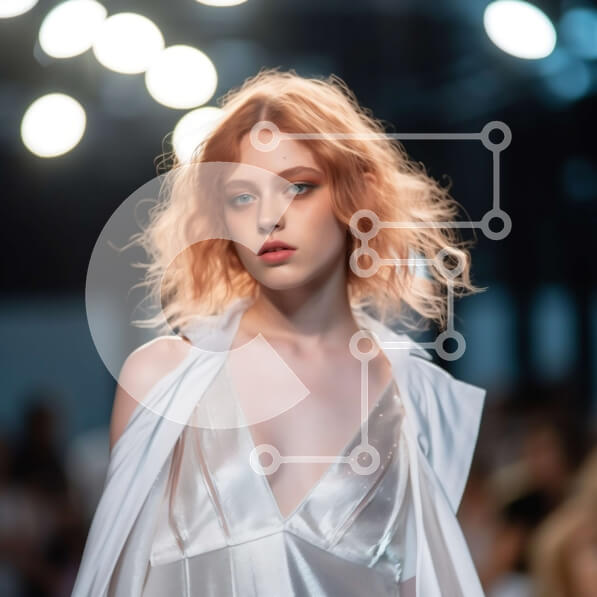 Σετ των 2 Intra Συλλεκτικό Ξύλινο Παζλ Plywood  4mm - Ένα εντυπωσιακό μοντέλο περπατά στην πασαρέλα με ένα λευκό φόρεμα με ψηλό σκίσιμο Σε Ξύλινο Κουτί - Διαστάσεις: 10x10 cm – 25 κομμάτια