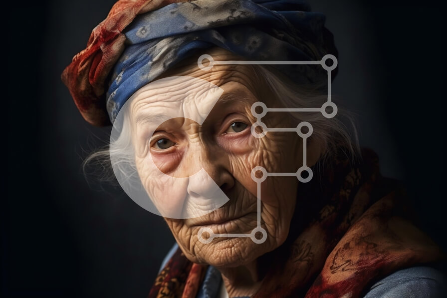 Intra Συλλεκτικό Ξύλινο Παζλ Plywood  4mm - Όμορφο πορτρέτο μιας σοφής ηλικιωμένης γυναίκας με ένα μαντίλι στο κεφάλι της Σε Ξύλινο Κουτί - Διαστάσεις Puzzle: 10x10 cm – 25 κομμάτια