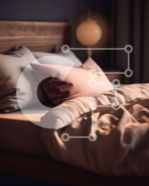 Intra Συλλεκτικό Ξύλινο Παζλ Plywood  4mm - Άνετο και κομψό κρεβάτι με ροζ και γκρι κουβέρτες και μαξιλάρια Σε Ξύλινο Κουτί - Διαστάσεις Puzzle: 10x10 cm – 25 κομμάτια