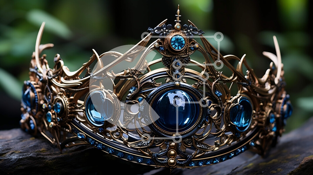 Intra Συλλεκτικό Ξύλινο Παζλ Plywood  4mm - Όμορφη εικόνα ενός μπλε και χρυσού στέμματος με περίπλοκα σχέδια και πολύτιμους λίθους Σε Ξύλινο Κουτί - Διαστάσεις: 10x10 cm – 25 κομμάτια