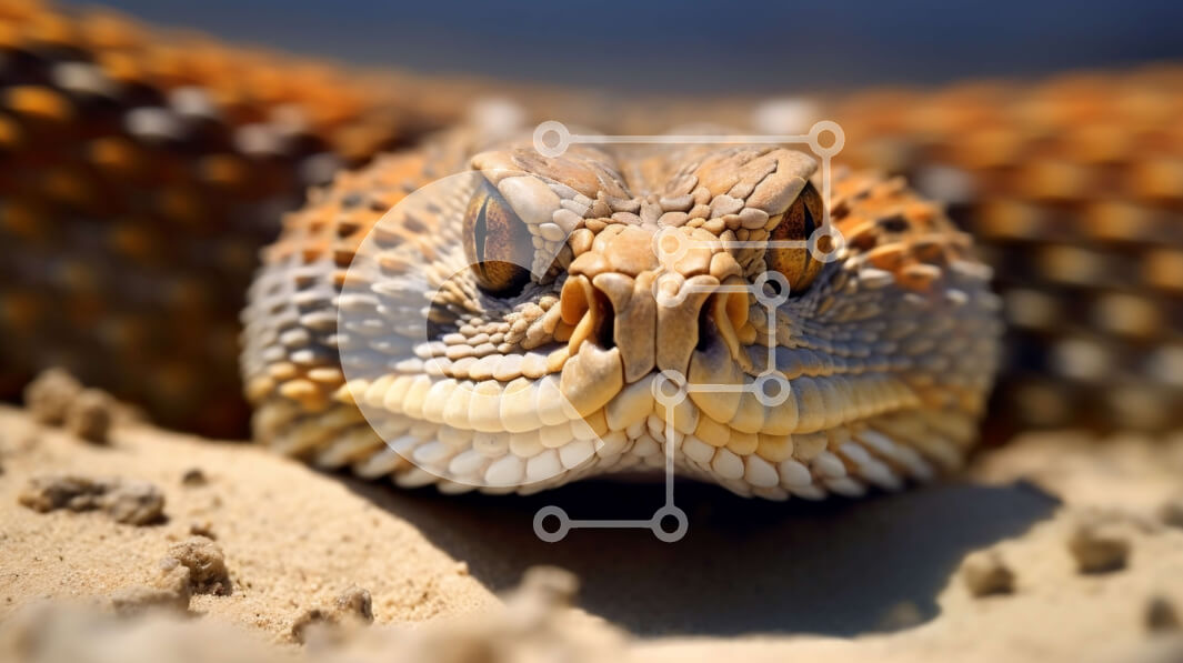 Σετ των 2 Intra Συλλεκτικό Ξύλινο Παζλ Plywood  4mm - Συναρπαστική κινηματογράφηση σε πρώτο πλάνο του κεφαλιού ενός φιδιού με καφέ και κίτρινο σχέδιο Σε Ξύλινο Κουτί - Διαστάσεις: 10x10 cm – 25 κομμάτια