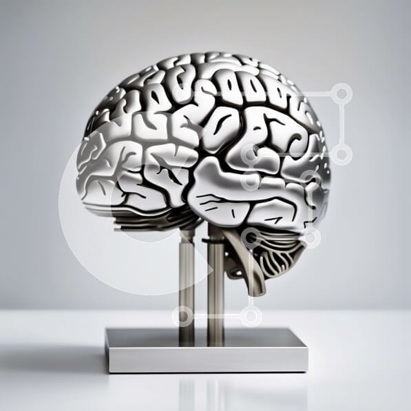 Intra Συλλεκτικό Ξύλινο Παζλ Plywood  4mm - Λεπτομερές ασημένιο μοντέλο ανθρώπινου εγκεφάλου σε μεταλλική βάση Σε Ξύλινο Κουτί - Διαστάσεις Puzzle: 10x10 cm – 25 κομμάτια