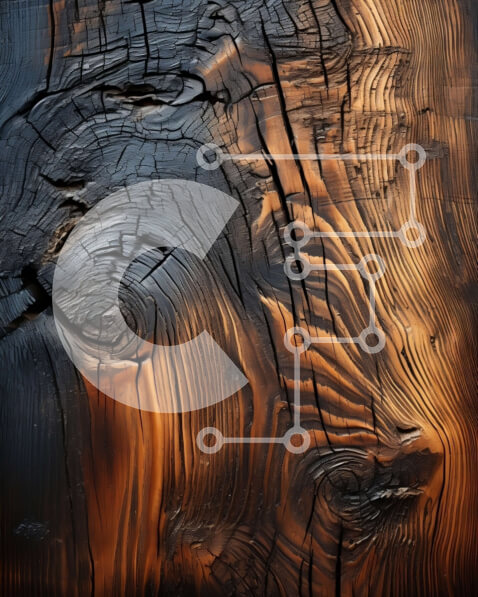 Intra Συλλεκτικό Ξύλινο Παζλ Plywood  4mm - Κοντινή εικόνα απανθρακωμένου ξύλου με ορατούς κόκκους Σε Ξύλινο Κουτί - Διαστάσεις: 10x10 cm – 25 κομμάτια