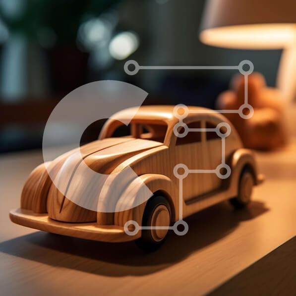 Intra Συλλεκτικό Ξύλινο Παζλ Plywood  4mm - Vintage ξύλινο αυτοκίνητο στο τραπέζι με λάμπα Σε Ξύλινο Κουτί - Διαστάσεις: 10x10 cm – 25 κομμάτια