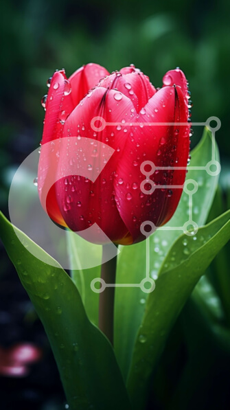 Σετ των 2 Intra Συλλεκτικό Ξύλινο Παζλ Plywood  4mm - Πανέμορφη εικόνα μιας κόκκινης τουλίπας με σταγονίδια νερού Σε Ξύλινο Κουτί - Διαστάσεις: 10x10 cm – 25 κομμάτια