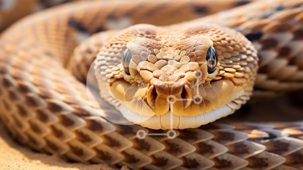 Σετ των 2 Intra Συλλεκτικό Ξύλινο Παζλ Plywood  4mm - Κοντινό πλάνο του κεφαλιού ενός φιδιού με καφέ και κίτρινο σχέδιο Σε Ξύλινο Κουτί - Διαστάσεις: 10x10 cm – 25 κομμάτια