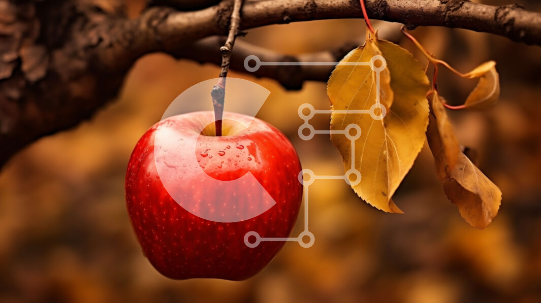 Intra Συλλεκτικό Ξύλινο Παζλ Plywood  4mm - Γυαλιστερό κόκκινο μήλο σε κλαδί δέντρου Σε Ξύλινο Κουτί - Διαστάσεις: 10x10 cm – 25 κομμάτια