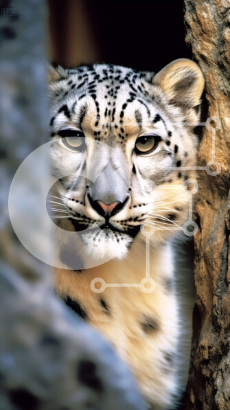 Σετ των 2 Intra Συλλεκτικό Ξύλινο Παζλ Plywood  4mm - Λεοπάρδαλη του χιονιού που κρύβεται πίσω από έναν βράχο Σε Ξύλινο Κουτί - Διαστάσεις: 10x10 cm – 25 κομμάτια