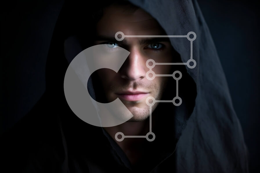 Intra Συλλεκτικό Ξύλινο Παζλ Plywood  4mm - Σοβαρός άνδρας με μαύρη κουκούλα που κοιτάζει την κάμερα Σε Ξύλινο Κουτί - Διαστάσεις Puzzle: 10x10 cm – 25 κομμάτια