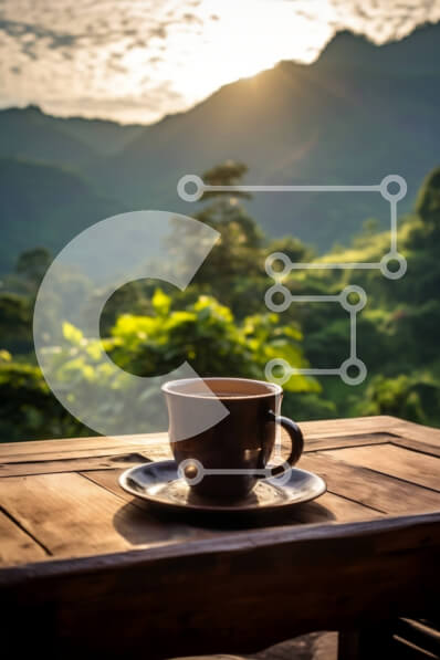 Σετ των 2 Intra Συλλεκτικό Ξύλινο Παζλ Plywood  4mm - Γραφικό φλιτζάνι καφέ σε ξύλινο τραπέζι με οροσειρά στο φόντο Σε Ξύλινο Κουτί - Διαστάσεις: 10x10 cm – 25 κομμάτια