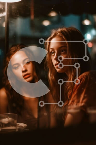 Intra Συλλεκτικό Ξύλινο Παζλ Plywood  4mm - Νεαρές γυναίκες που χρησιμοποιούν τηλέφωνα στο εστιατόριο - Φωτογραφία Αρχείου Σε Ξύλινο Κουτί - Διαστάσεις Puzzle: 10x10 cm – 25 κομμάτια