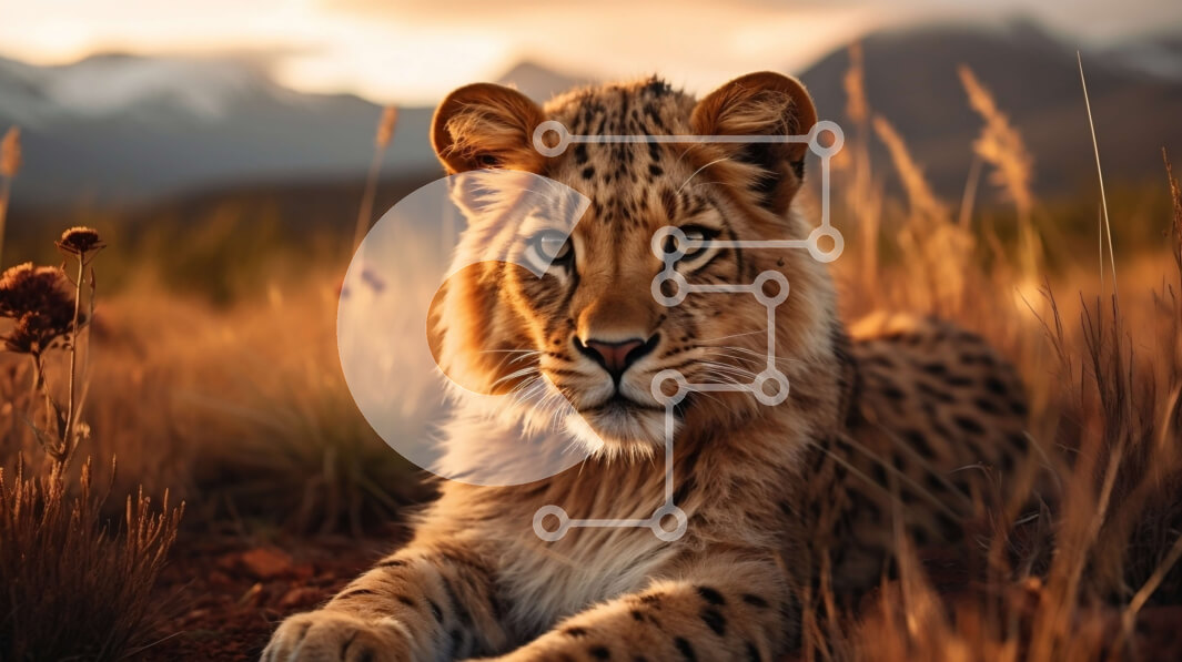 Σετ των 2 Intra Συλλεκτικό Ξύλινο Παζλ Plywood  4mm - Νεαρή λεοπάρδαλη σε ένα χωράφι με ψηλό γρασίδι Σε Ξύλινο Κουτί - Διαστάσεις: 10x10 cm – 25 κομμάτια