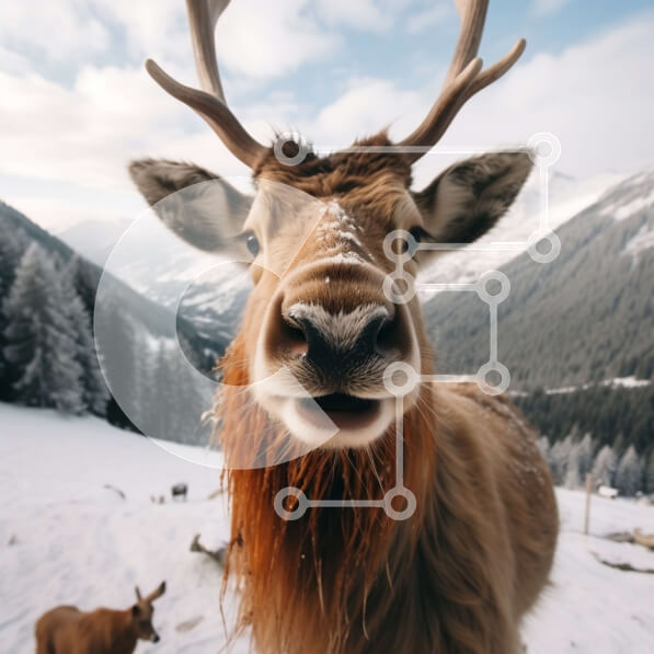 Intra Συλλεκτικό Ξύλινο Παζλ Plywood  4mm - Κοντινό πλάνο του προσώπου ενός τάρανδου με τα ελαφοκέρατα Σε Ξύλινο Κουτί - Διαστάσεις: 10x10 cm – 25 κομμάτια