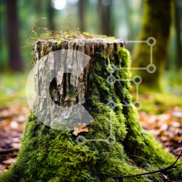 Intra Συλλεκτικό Ξύλινο Παζλ Plywood  4mm - Όμορφη εικόνα ενός κολοβώματος δέντρου καλυμμένου με βρύα σε ένα δάσος Σε Ξύλινο Κουτί - Διαστάσεις: 10x10 cm – 25 κομμάτια