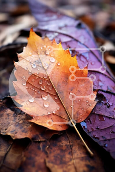 Σετ των 2 Intra Συλλεκτικό Ξύλινο Παζλ Plywood  4mm - Φύλλο με σταγονίδια νερού στα πεσμένα φύλλα το φθινόπωρο Σε Ξύλινο Κουτί - Διαστάσεις: 10x10 cm – 25 κομμάτια