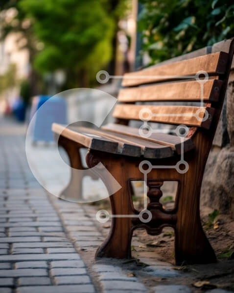 Intra Συλλεκτικό Ξύλινο Παζλ Plywood  4mm - Ειρηνική και γαλήνια εικόνα ξύλινου πάγκου πάρκου στο λιθόστρωτο δρόμο Σε Ξύλινο Κουτί - Διαστάσεις Puzzle: 10x10 cm – 25 κομμάτια