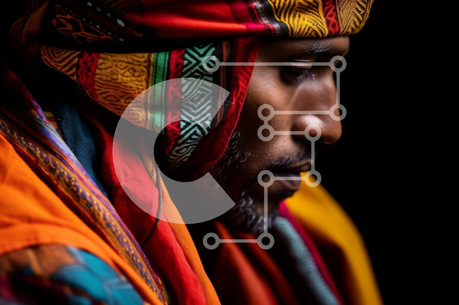 Intra Συλλεκτικό Ξύλινο Παζλ Plywood  4mm - Πορτρέτο ενός σοβαρού άνδρα με πολύχρωμο τουρμπάνι Σε Ξύλινο Κουτί - Διαστάσεις Puzzle: 10x10 cm – 25 κομμάτια