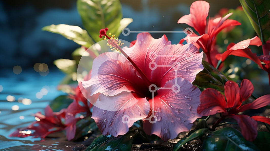 Intra Συλλεκτικό Ξύλινο Παζλ Plywood  4mm - Κοντινό πλάνο ροζ λουλουδιού ιβίσκου με σταγονίδια νερού Σε Ξύλινο Κουτί - Διαστάσεις: 10x10 cm – 25 κομμάτια