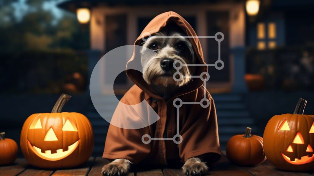 Σετ των 2 Intra Συλλεκτικό Ξύλινο Παζλ Plywood  4mm - Μικρό σκυλάκι σε καφέ κουκούλα με σκαλιστές κολοκύθες Σε Ξύλινο Κουτί - Διαστάσεις: 10x10 cm – 25 κομμάτια