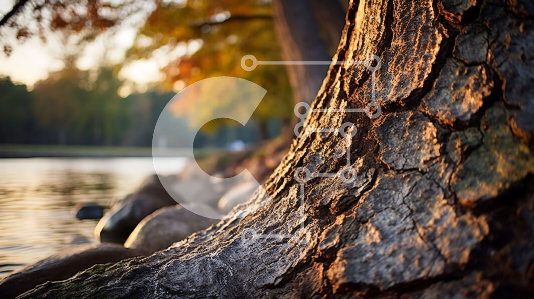 Intra Συλλεκτικό Ξύλινο Παζλ Plywood  4mm - Κορμός δέντρου με φλοιό και βράχο κοντά στο Water's Edge Σε Ξύλινο Κουτί - Διαστάσεις: 10x10 cm – 25 κομμάτια