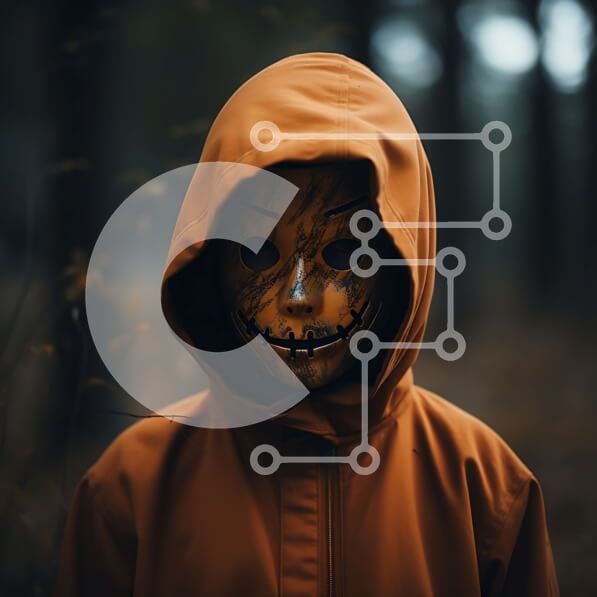 Intra Συλλεκτικό Ξύλινο Παζλ Plywood  4mm - Ανατριχιαστικό μασκοφόρο πρόσωπο σε δασώδη περιοχή Σε Ξύλινο Κουτί - Διαστάσεις Puzzle: 10x10 cm – 25 κομμάτια