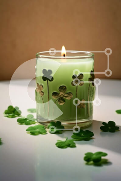 Intra Συλλεκτικό Ξύλινο Παζλ Plywood  4mm - Άνετη ημέρα του Αγίου Πατρικίου με πράσινο κερί και τριφύλλια Σε Ξύλινο Κουτί - Διαστάσεις: 10x10 cm – 25 κομμάτια