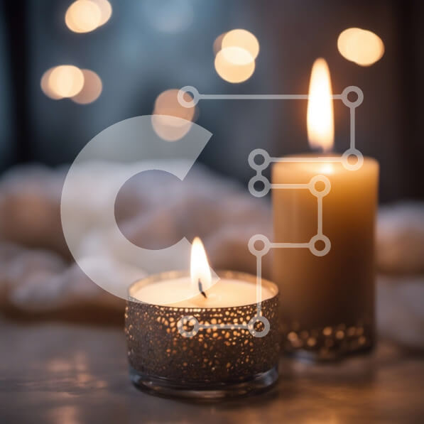 Intra Συλλεκτικό Ξύλινο Παζλ Plywood  4mm - Αναμμένα και άβατα κεριά σε τραπέζι με θολό φόντο των φώτων Σε Ξύλινο Κουτί - Διαστάσεις Puzzle: 10x10 cm – 25 κομμάτια