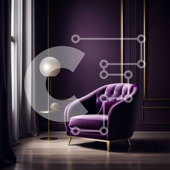 Intra Συλλεκτικό Ξύλινο Παζλ Plywood  4mm - Άνετη και κομψή μωβ πολυθρόνα σε δωμάτιο με χαμηλό φωτισμό Σε Ξύλινο Κουτί - Διαστάσεις Puzzle: 10x10 cm – 25 κομμάτια